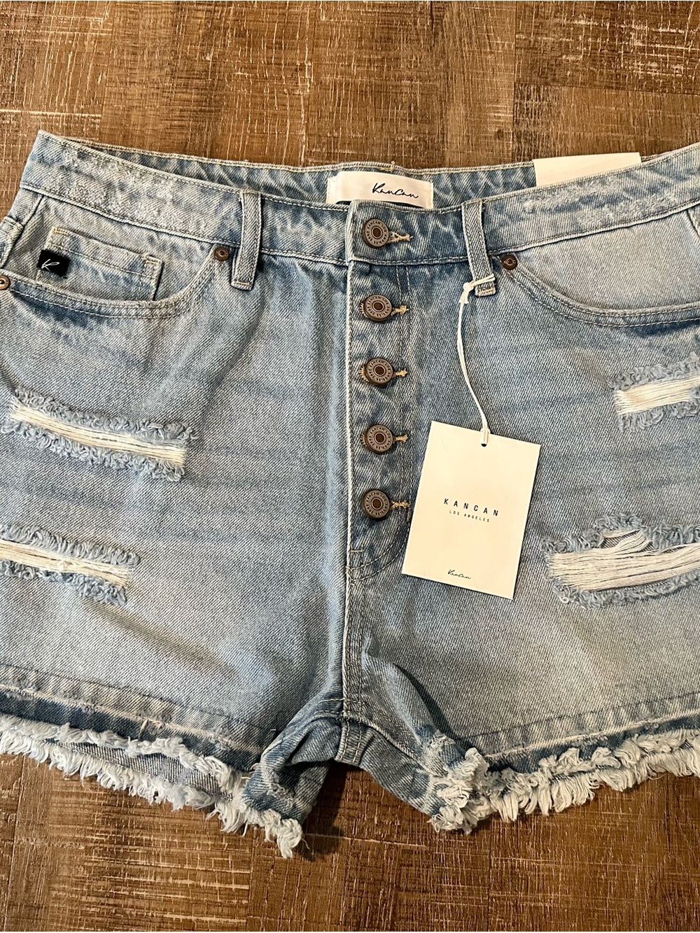 KanCan Light Wash Distressed Denim Shorts